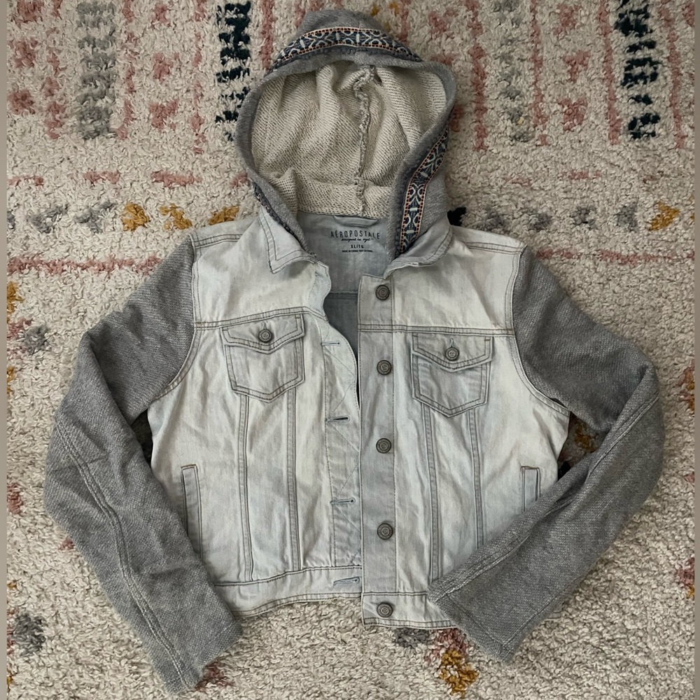 Aeropostale Gray Hooded Denim Jacket - Women's